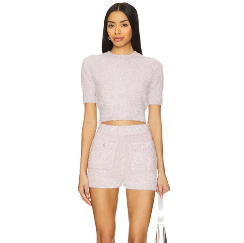 High Waist Fuzzy Knit Shorts in Pink - NWT